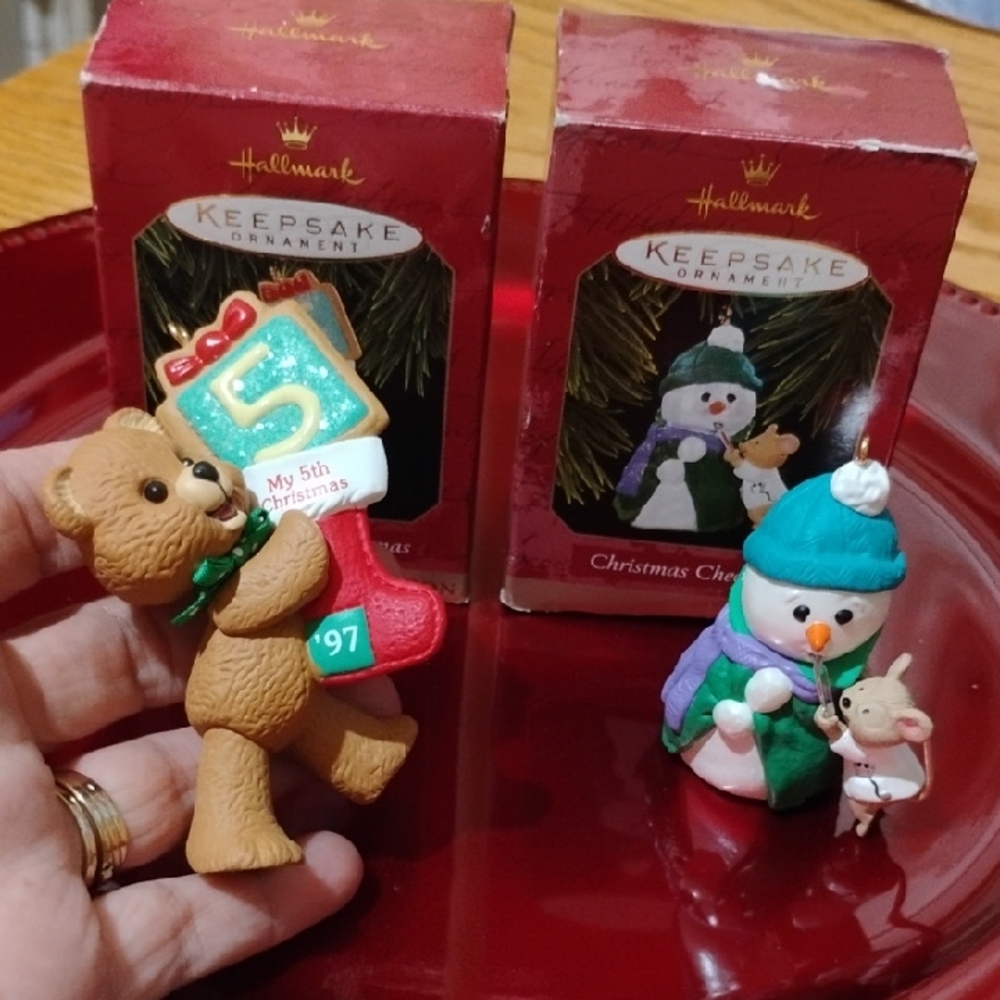 Hallmark Keepsake Ornament Set - Bear and Snowman 1997